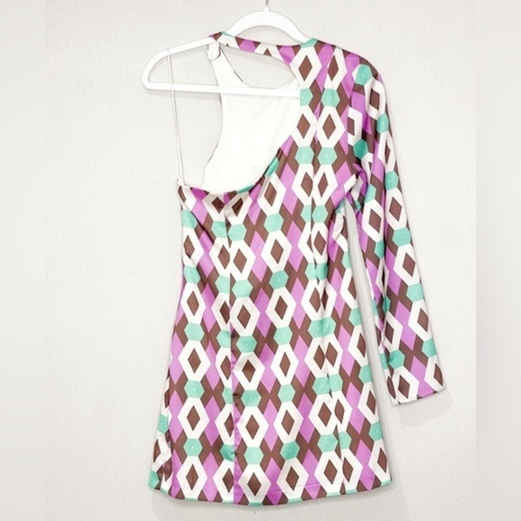 Zara Retro Asymmetrical Satin Effect Print Dress Geometric Pattern - Picture 8 of 10